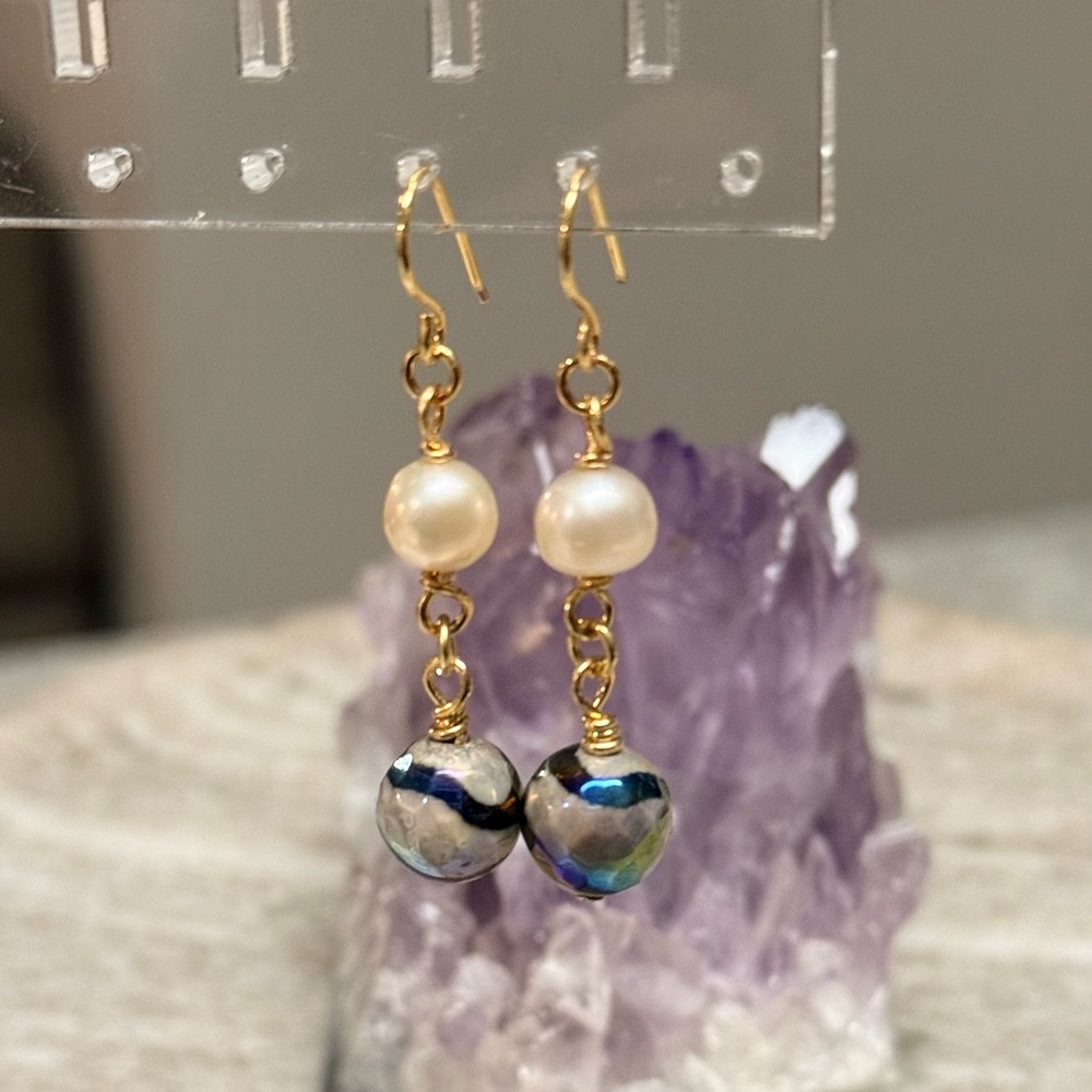Freshwater Pearl Agate Drop Earrings